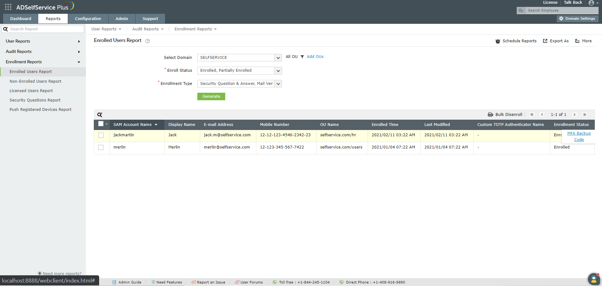 Generating backup codes