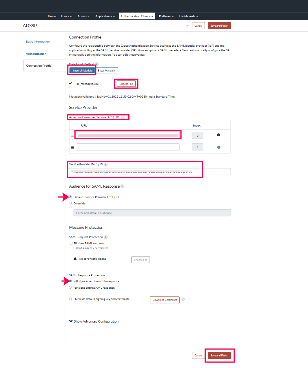 importing-metadata-file-rsa-cloud-adselfserviceplus Importing SP metadata file while configuring RSA cloud as a SAML